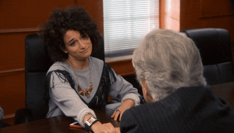 Mona-Lisa Saperstein from Parks and Rec saying 'Money pleeeease' while gesturing for money to be given to her.